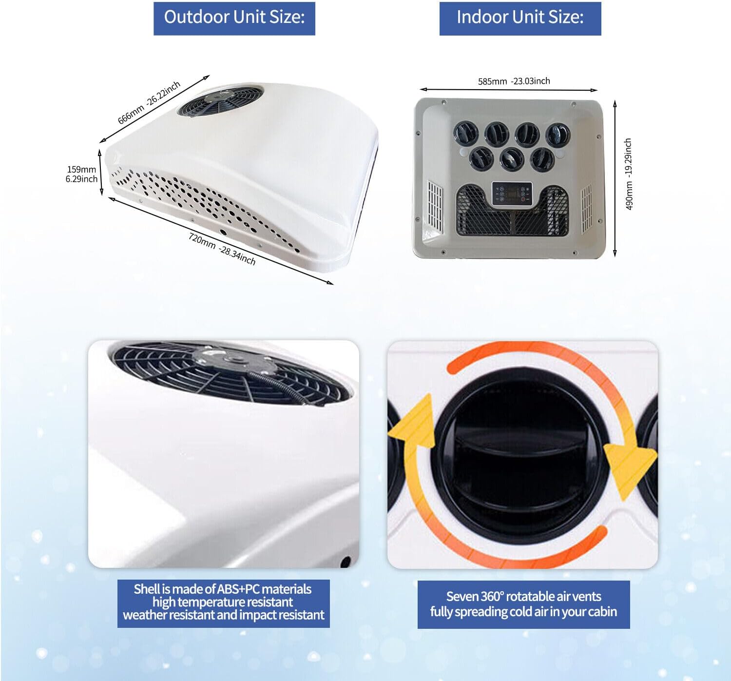 RV Rooftop 12V Air Conditioner with Heating and Cooling 12000BTU AC Unit Low Noise Fast Heating for Motorhome RV Bus Caravan
