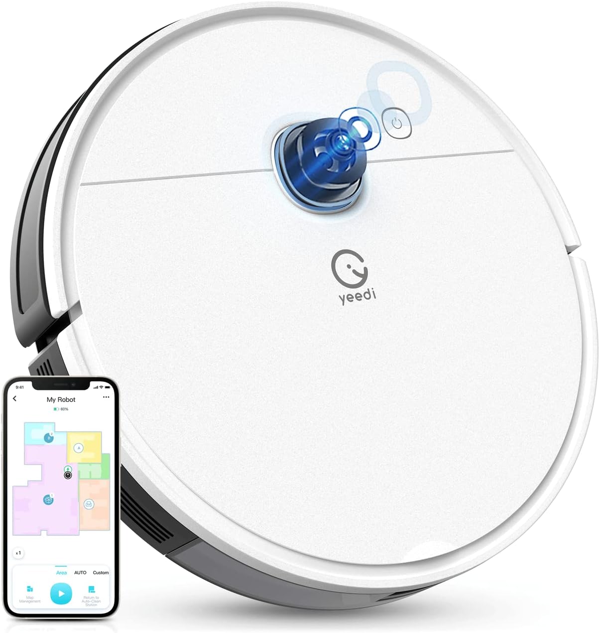 yeedi vac Robot Vacuum, Compatible with Self-Empty Station and Mopping Modular, 3000Pa Suction Power, Carpet Detection, Smart Visual Mapping & Navigation, Editable Home Map, Virtual Boundary