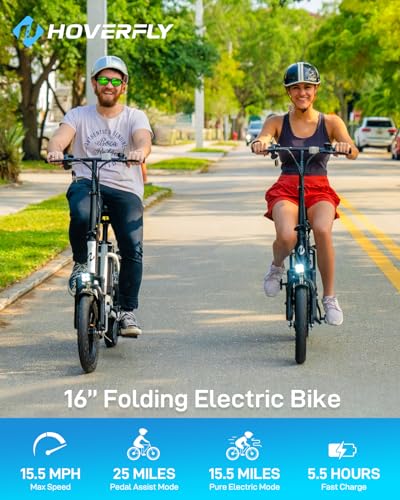 HOVERFLY H3 16" Electric Bike, Max 28Miles Range(Pedal-Assist) Folding E-Bike with Removable Battery, Front Suspension and Commuter Electric Bicycle Adults
