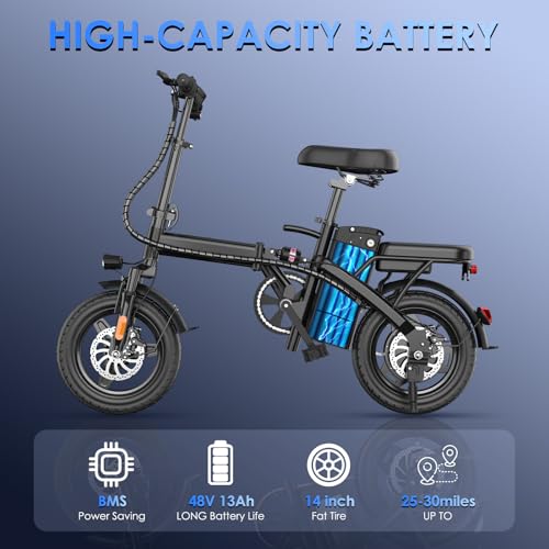 E14 Electric Bike for Adults 500W Motor, Folding Ebike 14" Adults Electric Bicycles, 48V 13Ah Removable Battery UL 2849 Certified, 25 Miles PAS Range