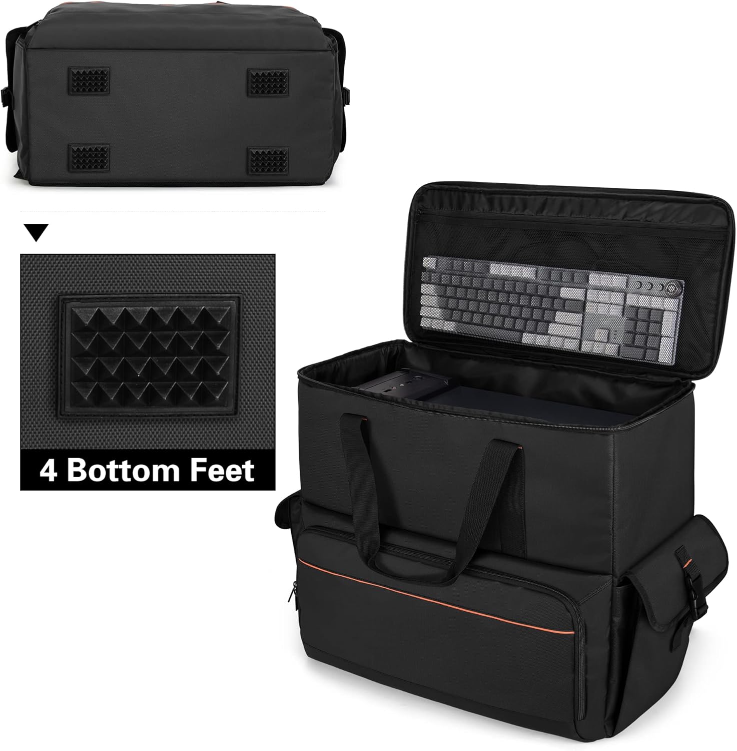 Trunab Computer Desktop Tower Carrying Case, PC Backpack for Computer Main Processor Case, Keyboard, Cable and Mouse, Earphone, Bag Only, Black