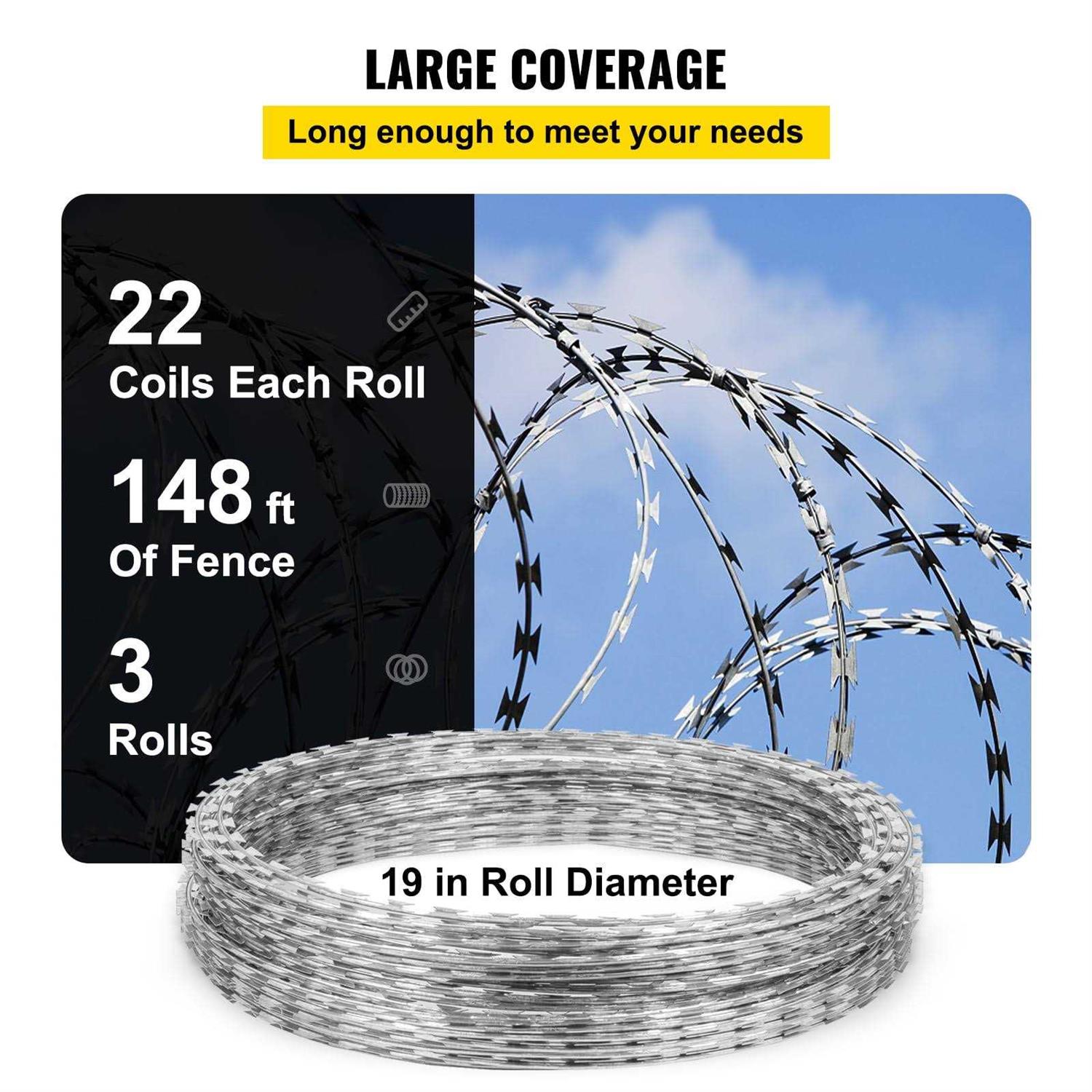 VEVOR Razor Wires 98ft Razor Barbed Wire 2 Coils 49 ft Per Roll Razor Wire Fencing Razor Fence - Shop Hardware Tools Online Store