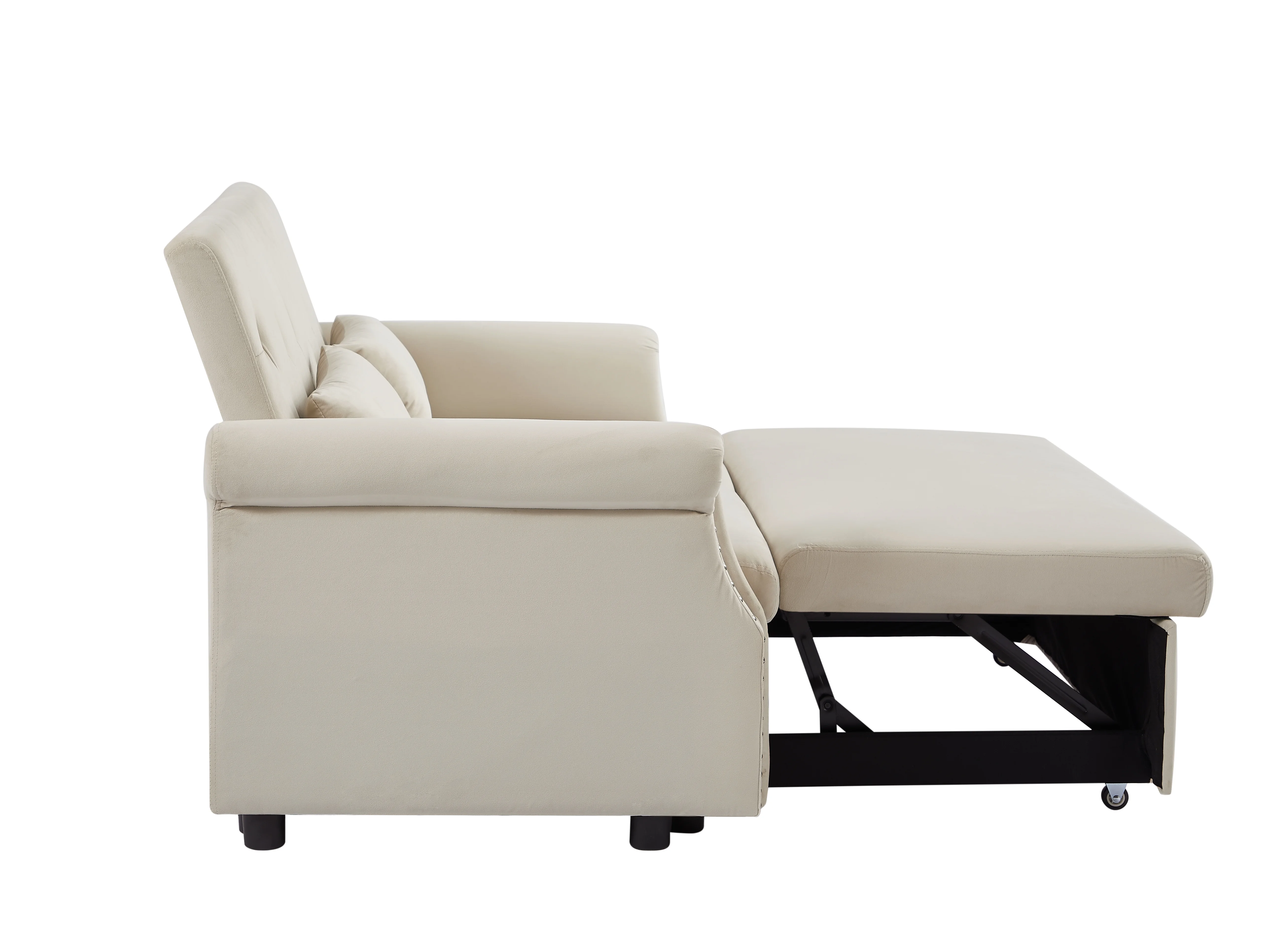 Bellemave 55" Pull Out Sleeper Sofa Bed, Sleeper Loveseats Sofa Couch with Adjustable Backrest, 2 Caster Wheels and 2 Lumbar Pillows for Living Room Bedroom Apartment Office (Beige)
