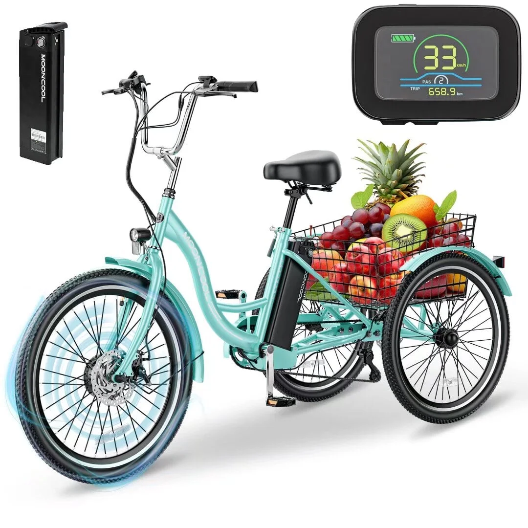 Docred 24" Electric Tricycle for Adults & Seniors,7 Speed 3 Wheel E-Bike with Large Basket/Low-Step Through Frame ,350W Motor 36V/10.4AH lithium bettery, 15.5MPH