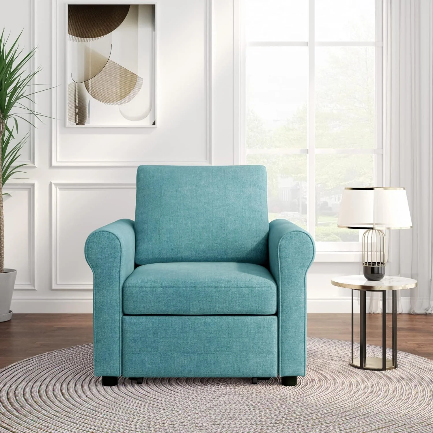 Sofa Bed Chair, Convertible Sleeper Chair Bed, Adjust Backrest Into A Sofa, Single Bed, Modern Chair Bed For Living Room Bedroom, Teal