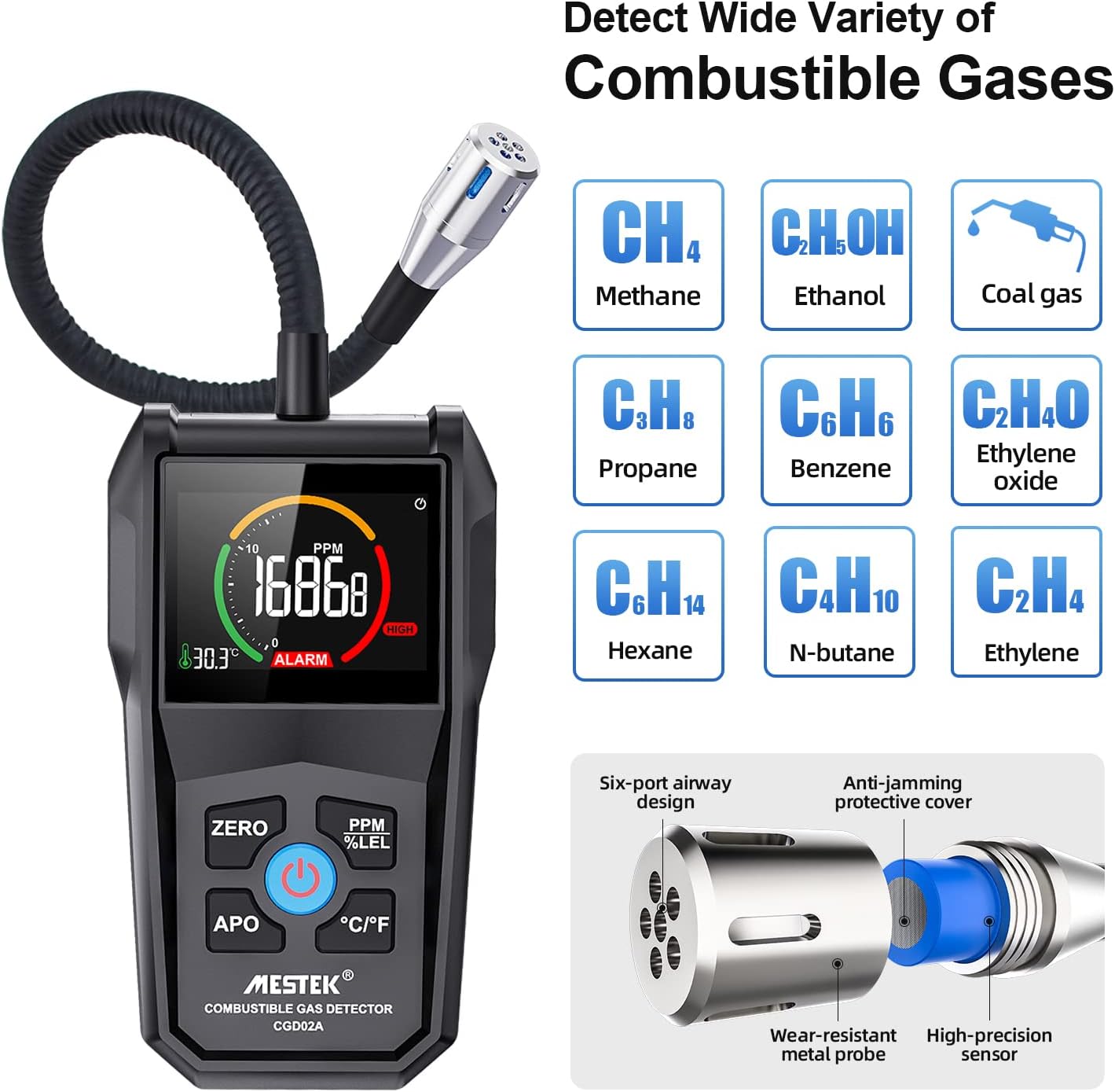 MESTEK Gas Leak Detector Propane Natural Gas Leak Tester Detector Gas Sniffer for Gas Leaks of Combustible Gas Methane LPG LNG Fuel Sewer Gas with Alarm and Color LCD Display 0-50000PPM Pack of 2