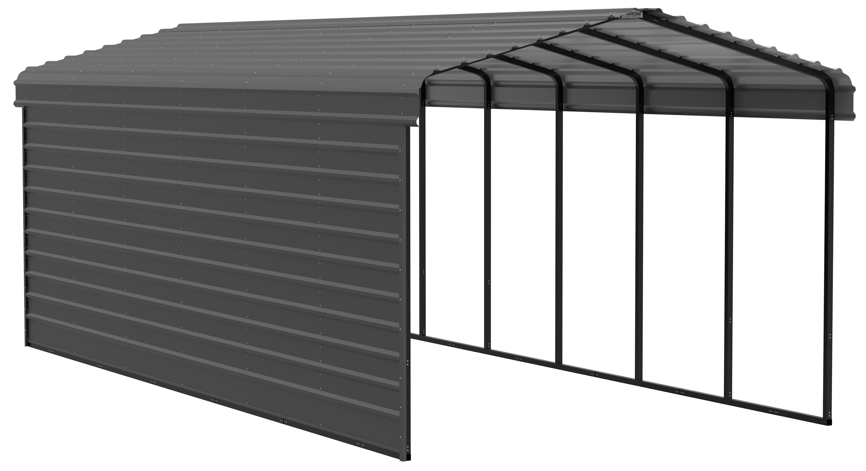 Arrow Carports Galvanized Steel Carport, with 1-Sided Enclosure, Compact Car Metal Carport Kit, 12' x 29' x 9' , Charcoal