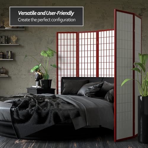 Red Lantern 6 ft. Tall Window Pane Shoji Screen-Natural-4 Panels Room Divider