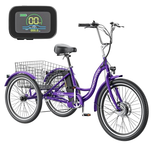 MOONCOOL Electric Tricycle Trike for Adults 350W 36V Removable Battery 24/26 Inches 7 Speeds 3 Wheels Electric Bikes Bicycle for Adults, Three Wheel Electric Cruiser Tricycle