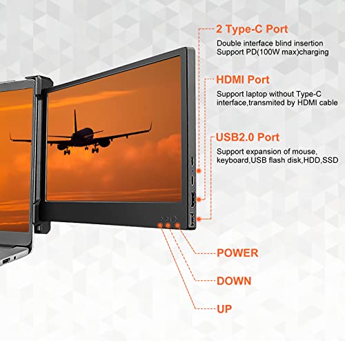 Laptop Screen Extender, 15.6" Portable Monitor for Laptop with 120% sRGB, FHD IPS & USB to HDMI Hub & 235° Rotation, Triple Monitor Extender Plug & Play Fits for All Laptops (Mac/Win/Android)