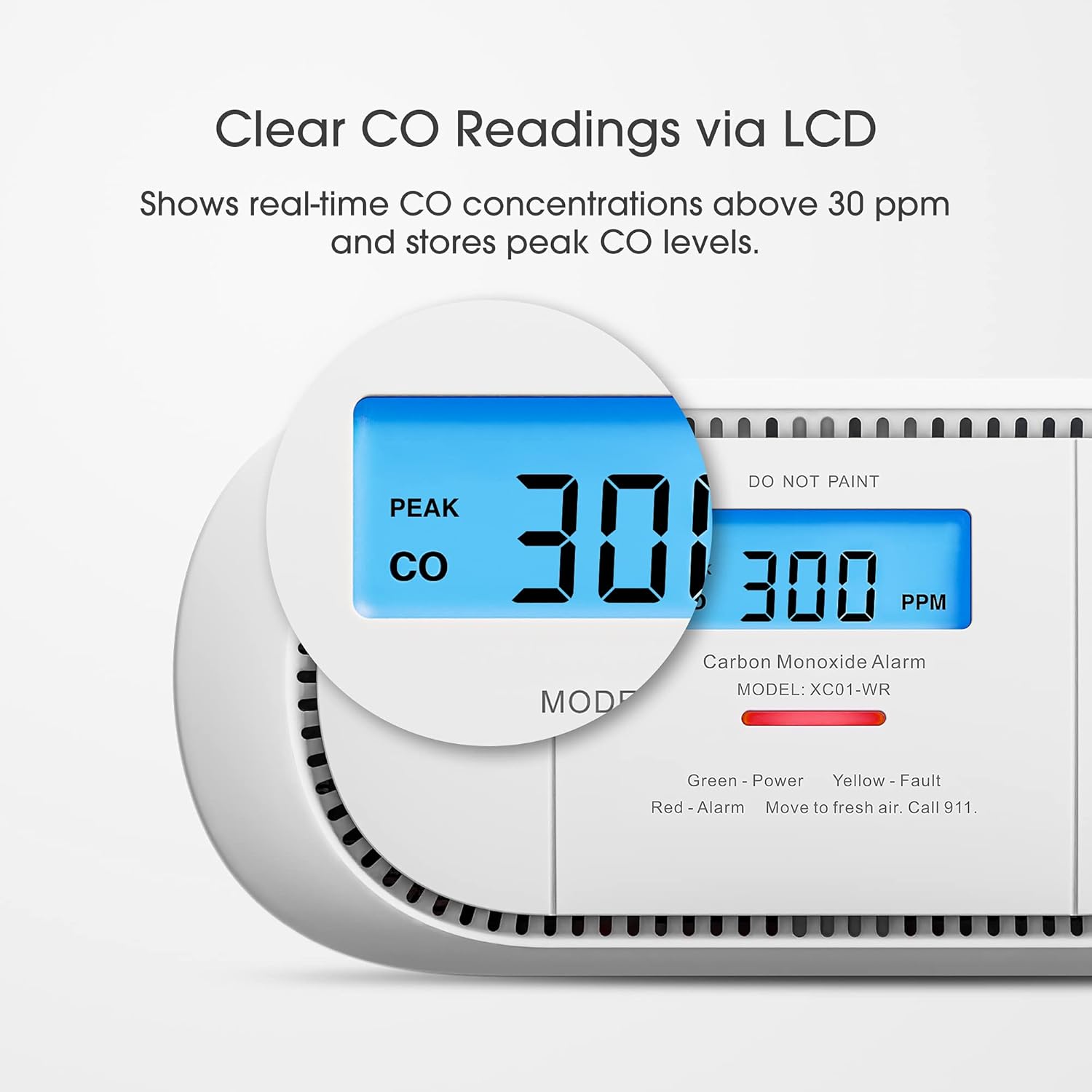 X-Sense Wireless Interconnected Carbon Monoxide Detector, Replaceable Battery Powered CO Alarm with Digital Display and Peak Value Memory, XC01-WR, Pack of 2