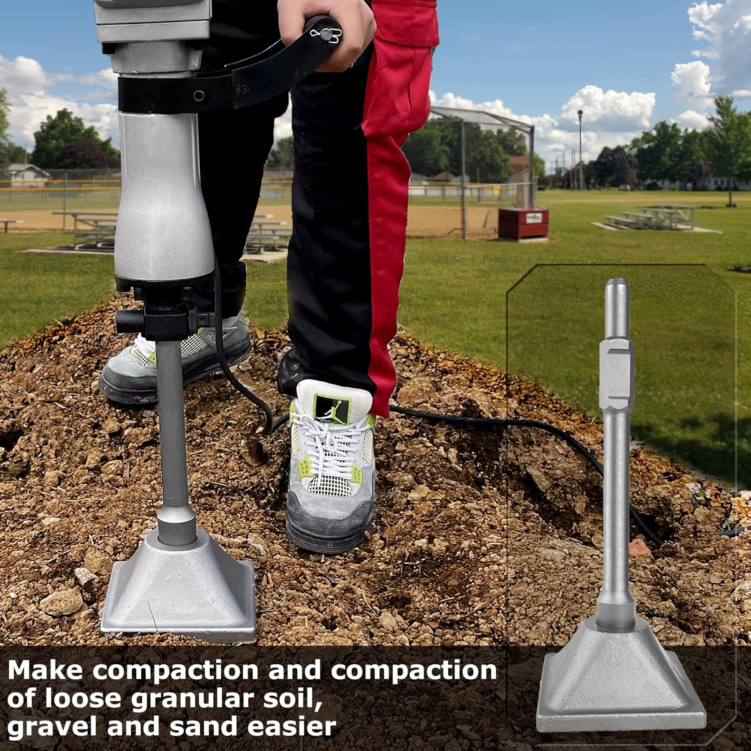 JACKCHEN Jack Hammer 1-1/8" Tamper Shank, Dirt Tamper 6x6" Plate with Electric Chisel Dirt Compactor, Tamper Shank and Plate for Jack Hammer Bit Gas Powered and Electric Demolition Concrete Breaker