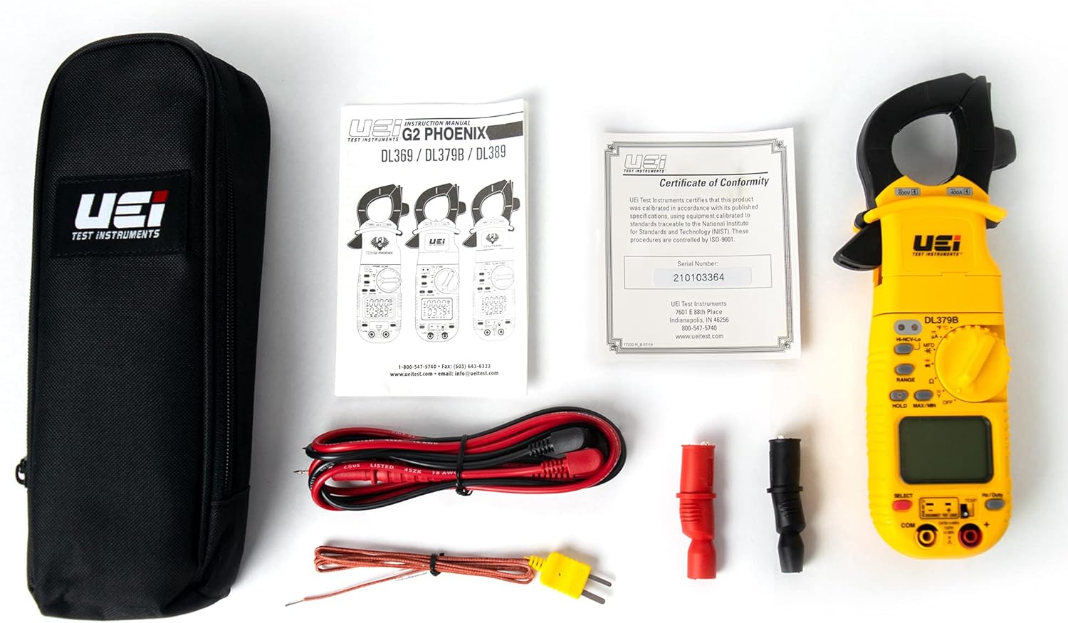 UEi DL379B Digital Clamp Meter Auto Ranging, HVAC Current Voltage Tester w/Magnetic Mount, Measures AC Amps AC/DC Volts Temperature Capacitance Frequency Diodes Duty Cycle Continuity Resistance NCV