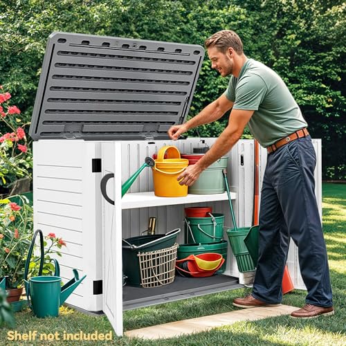 DWVO Outdoor Weather-Resistant Horizontal Storage Shed, 35 Cu Ft Capacity, Lockable and Waterproof, Suitable for Storing Garden Tools, Light Gray