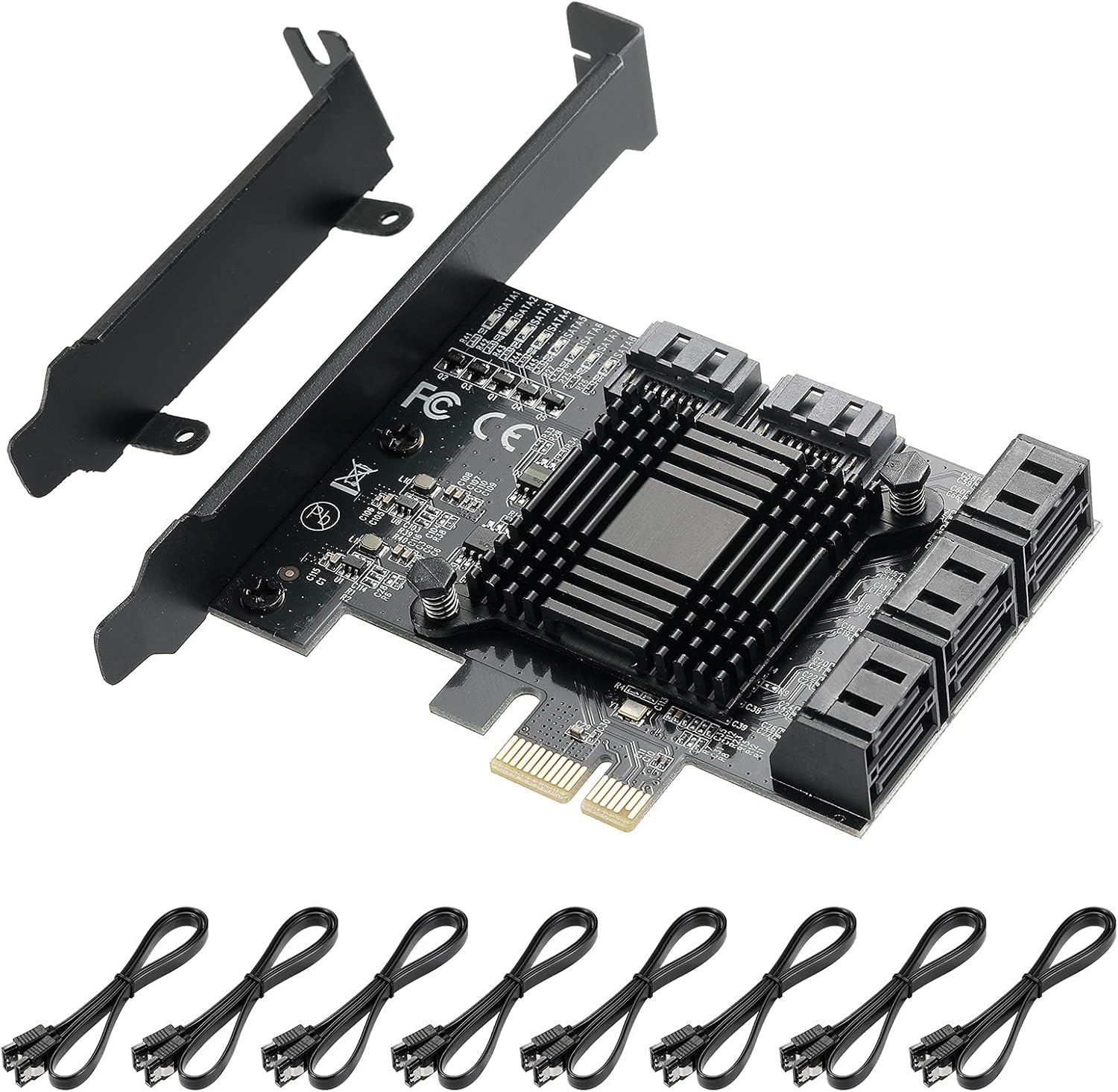 YUNKOZAND 4X PCIE SATA Card 8 Ports,with 8 SATA Cables,PCIE to SATA 3.0 6 Gbps Controller,PCIE SATA Expansion Card,PCIE SATA Controller Card,ASM1166+JMB575 Chips (8 Ports SATA-4X)