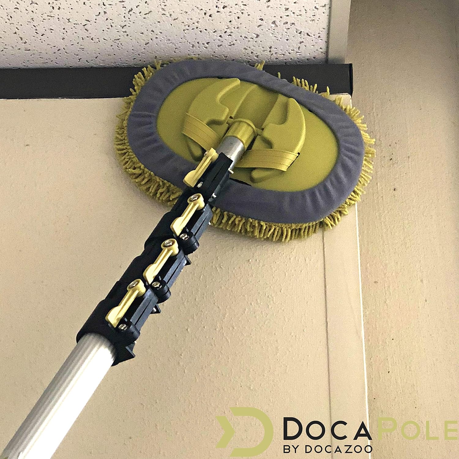 DocaPole Wall Duster with 6-24 Foot Extension Pole: Includes Telescoping Pole and Chenille Microfiber Cleaning Head for Use as Baseboard Cleaner, Wall Duster, and on High Reach Ceilings