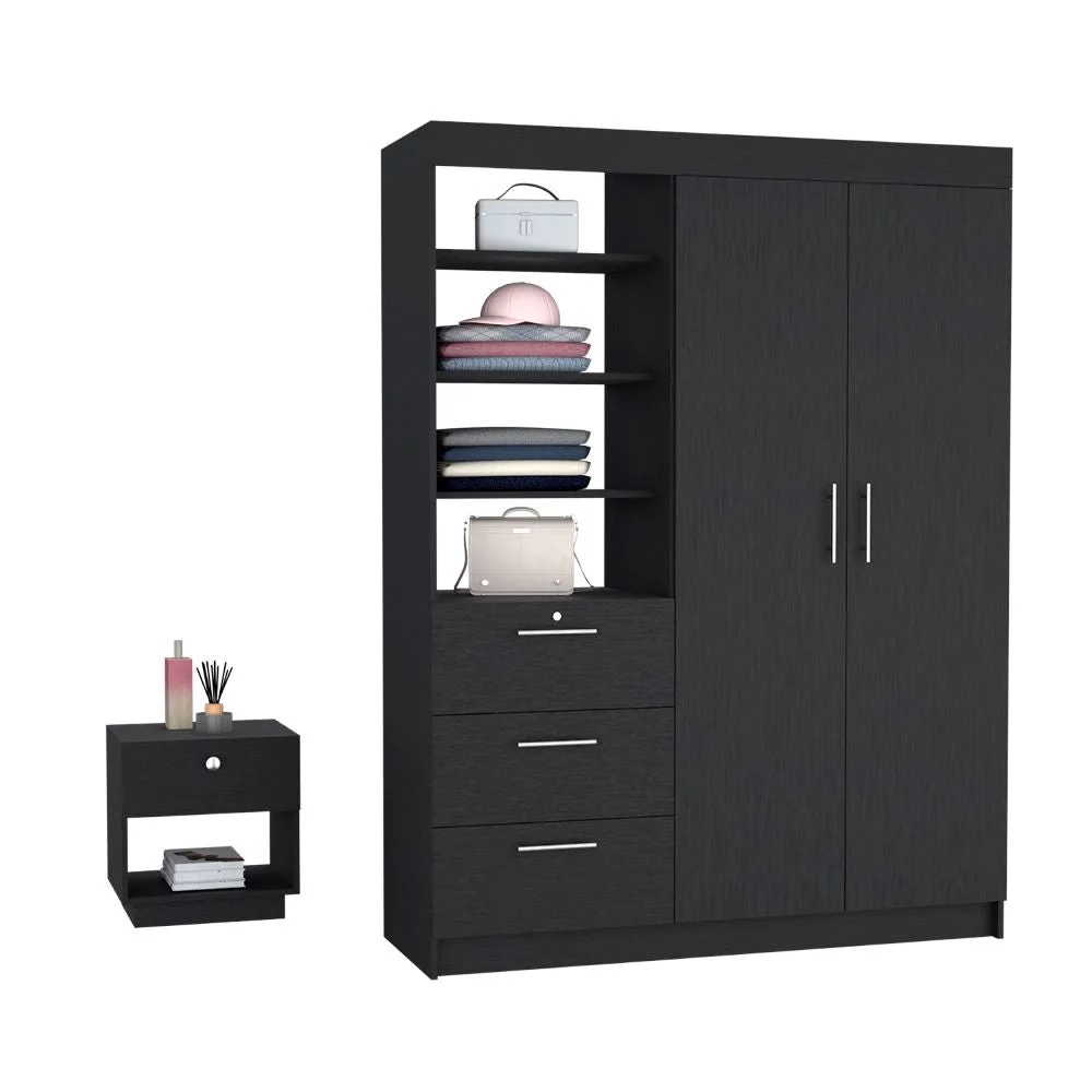 We Have Furniture Peyton 2 Piece Bedroom Set, Armoire + Nightstand, Black Wengue Finish