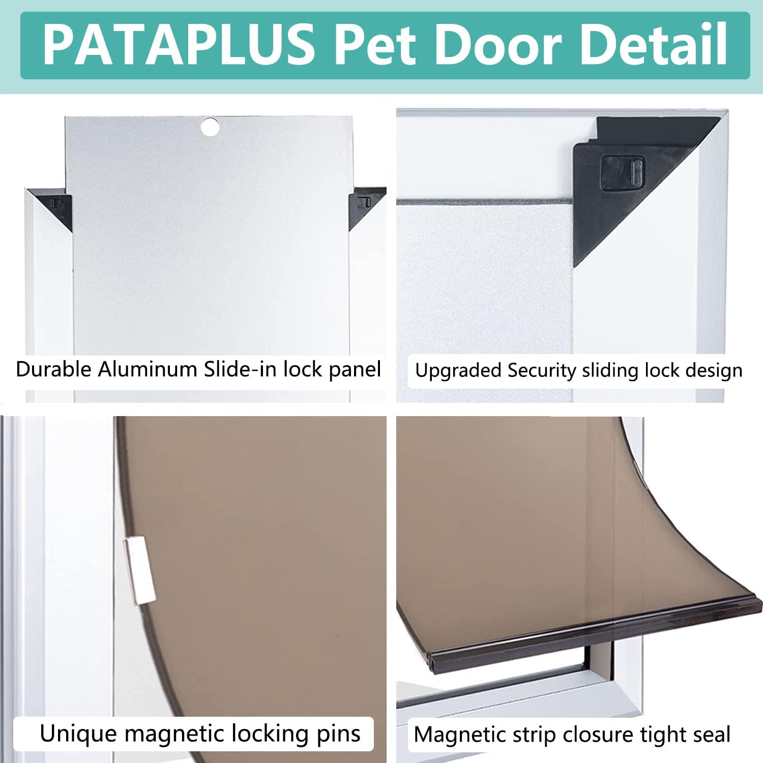 PATAPLUS Large Pet Door Aluminum Dog Door Cat Door,Large Dog Door with Slide-in Lock Panel and Magnetic Flaps,Durable Aluminum Frame, Energy Efficient ,Easy to Install, Heavy Duty(Large)
