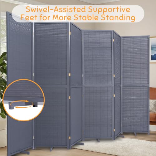 Bamboo Room Divider Folding Privacy Screens, Wall Divider for Room Separation, Portable Room Partitions and Dividers, 5.6FT Bamboo Mesh Woven Room Divider Panel (Brown, 4 Panel)