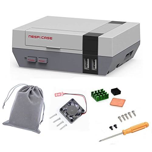 Retroflag NESPi Case+ Plus Functional Power Button with Safe Shutdown u0026 Cooling Fan u0026 Heatsinks u0026 Flannel Bag for Re