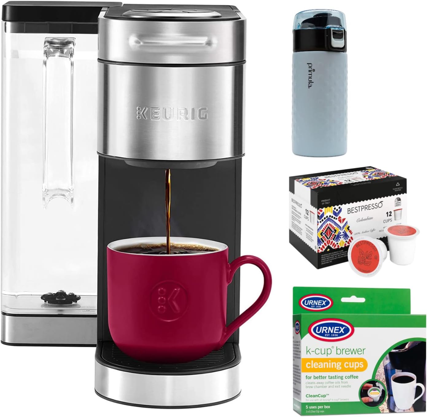 Keurig K-Supreme Plus Coffee Maker Single Serve K-Cup Pod Coffee Brewer with Cleaning Cups, Tumbler and Colombian Roast Bundle (4 Items)