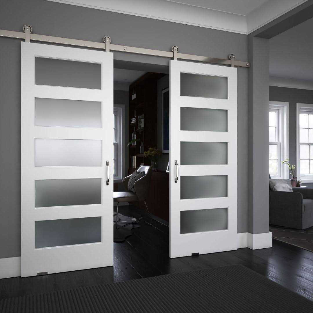 EightDoors 5-Lite Frosted Glass White Prefinished Solid Wood Core Barn Door - Shop Hardware Tools Online Store