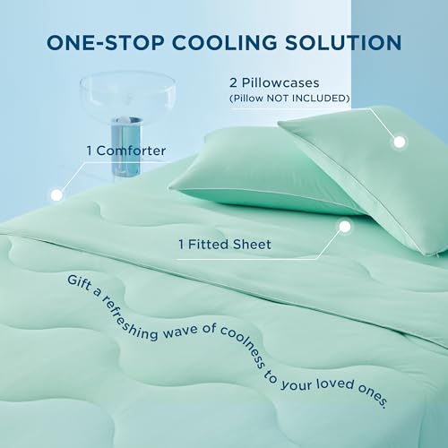 Bedsure Breescape Cooling Comforter Set King Size, Grey Lightweight Cooling Comforter for Hot Sleepers, Double-Sided Cool Tech Bed Set, 1 Breathable King Comforter, 2 Pillowcases, 1 Fitted Sheet