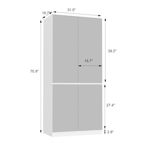 FAMAPY 4 Door Wardrobe Closet with Mirrors, Armoire Wardrobe Closet with Hanging Rod, Mirrored Armoire for Bedroom White (31.5”W x 19.7”D x 70.9”H)