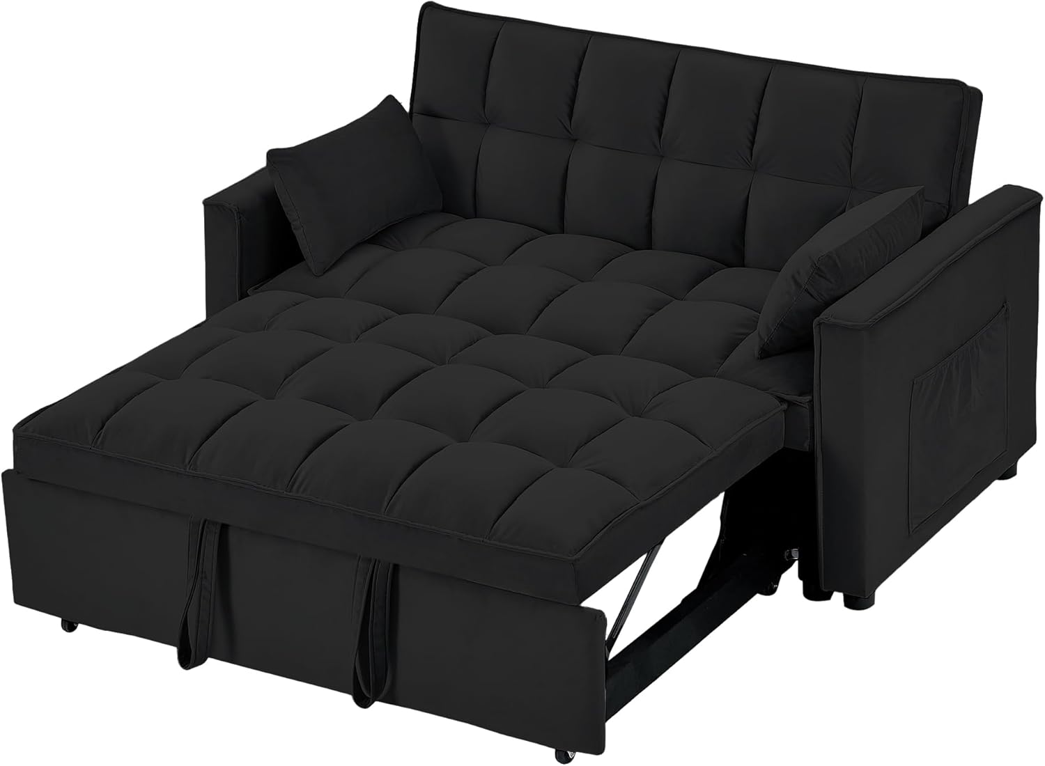 55" Full Size Pull Out Couch-3 in 1 Convertible Futon Sofa Bed, Fluffy Velvet Loveseat Sofa Cama, Foldable Lounge Sleeper Sofa with Pullout Bed, Small Couch for Living Room