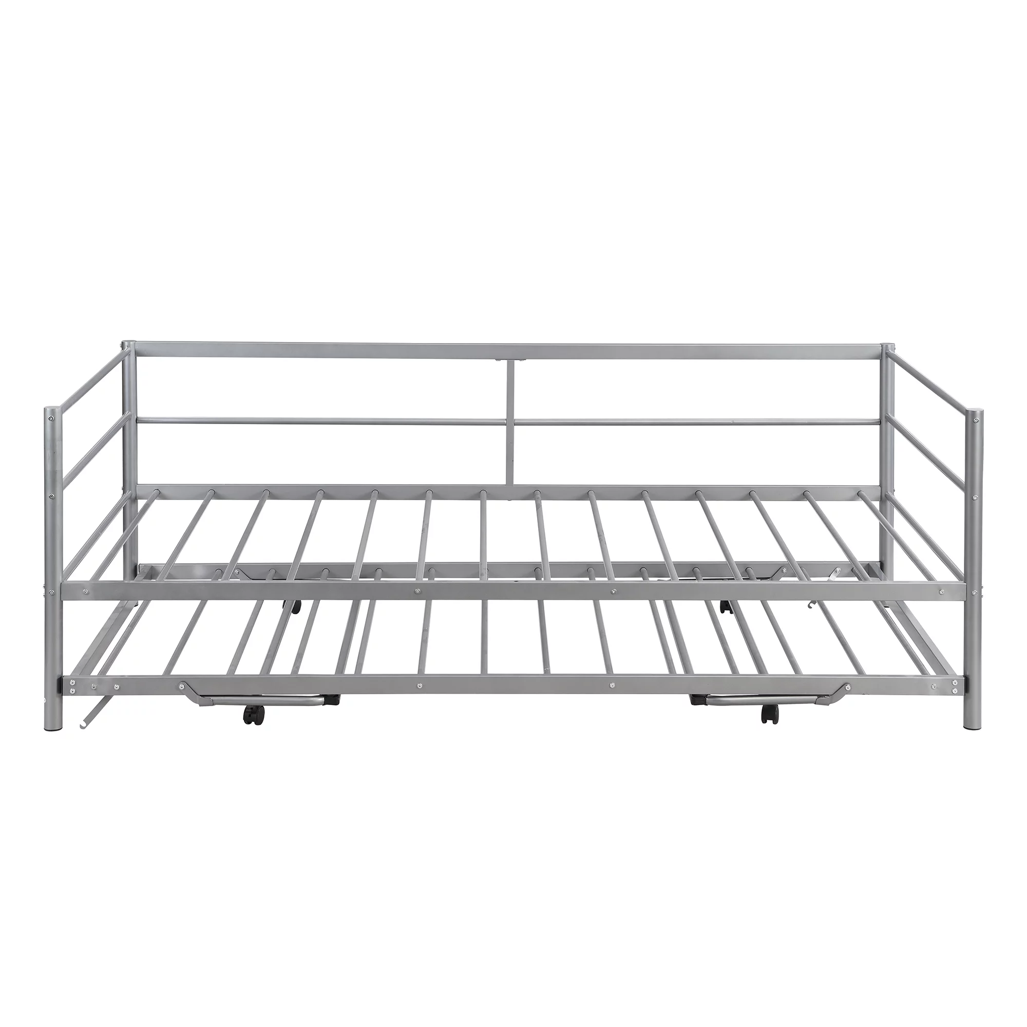 Euroco Metal Twin Size Platform Bed, Convertible Daybed with Trundle Bed, Pop Up Trundle for Guests and Extra Storage, Silver