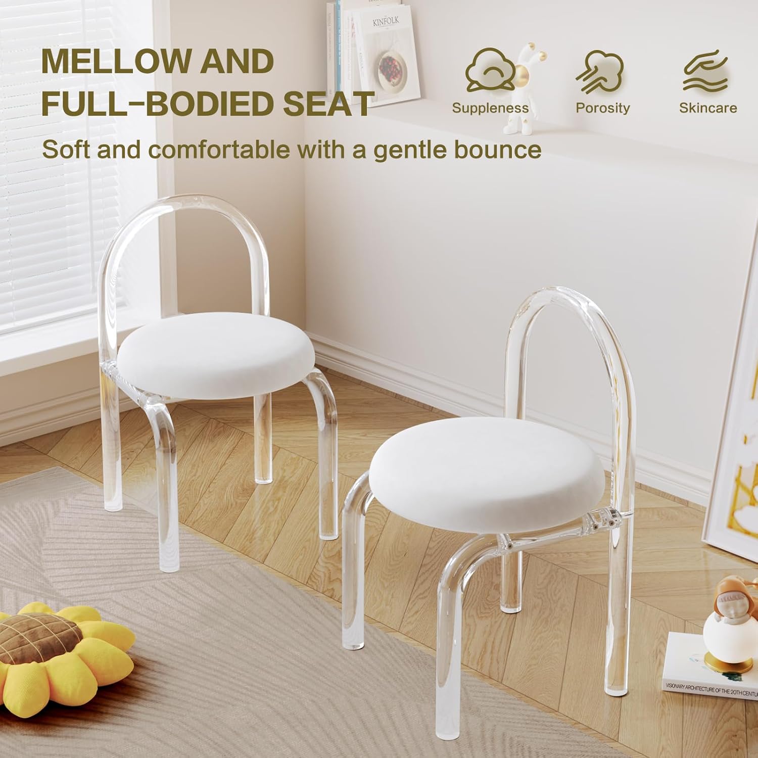 Acrylic Transparent Modern Chair Transparent Fluid Style, Bedroom Makeup Chair, Casual Light Luxury Dining Chair, Weight Capacity 330Lb Clear