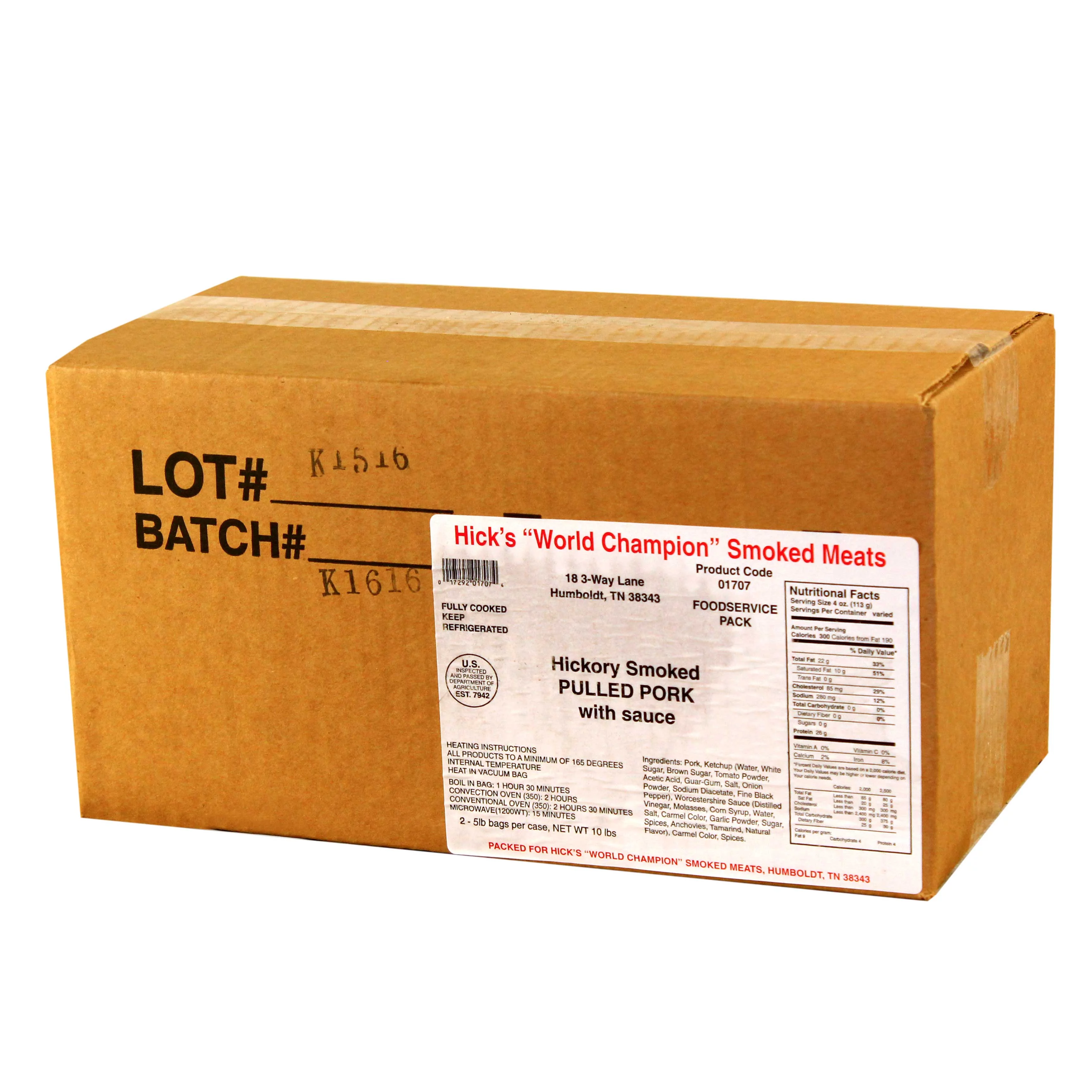 Hicks Hickory Smoked Boneless Pulled Pork with Sauce, 5 Pound -- 2 per case