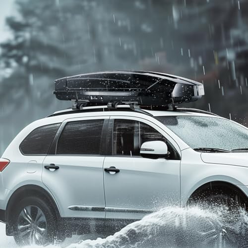 VEVOR Rooftop Cargo Carrier, 18 Cubic Feet Roof Cargo Box, ABS Hard Shell Roof Box, with Dual-Sided Opening and 2 Reinforced Straps, Aerodynamic, Suitable for most Crossbar, for Car, Wagon, SUV, Black