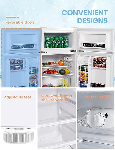 NAFORT Compact Refrigerator, 3.2 cu ft. Unit 2-Door Mini Freezer Cooler Fridge, Grey/White