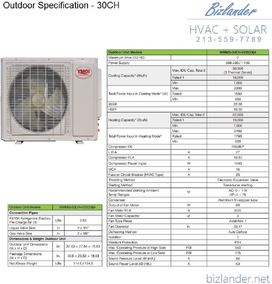 Two Zone - 30000 BTU (12K +18K) Ceiling Mounted Ductless Mini Split Air Conditioner with Heat Pump for Office shops restaurant