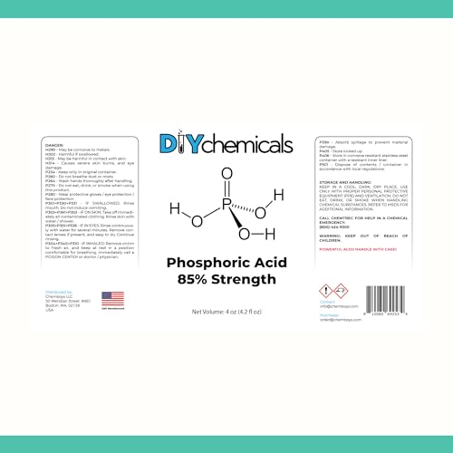 DIYChemicals Phosphoric Acid 85% – Rust Remover, Wood Stain Remover, pH Control, High Purity Orthophosphoric Acid for Metal, Fertilizers - Made in USA