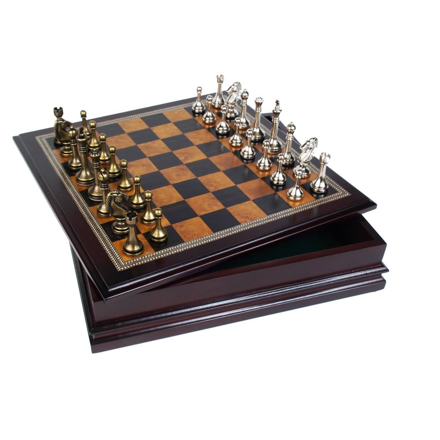 Metal Chess Set with Deluxe Wood Board