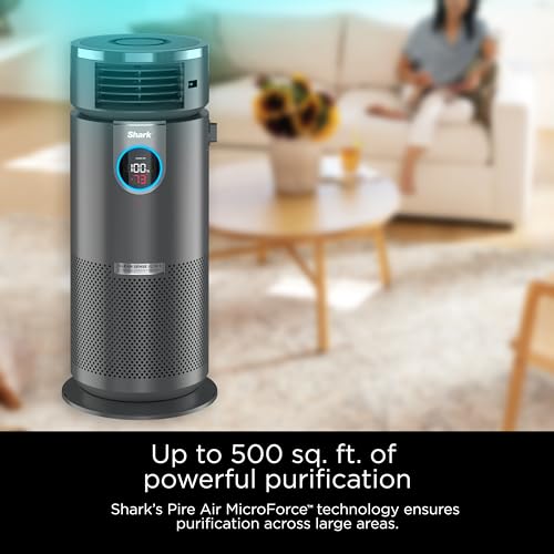 Shark 3 in 1 Air Purifiers for Home, Bedroom, or Office with HEPA Filter, Small Space Heater and Fan Combo, Covers up to 500 Sq Ft, Clean Sense Technology