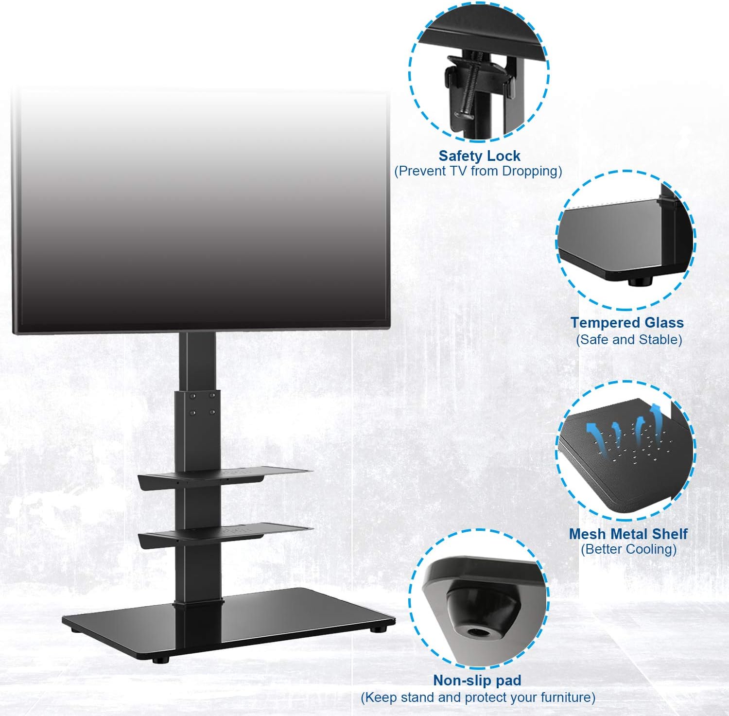 YOMT Floor TV Stand with Mount for Most 32-65 inch LCD,LED Flat or Curved Screens TVs,Universal Swivel Tall TV Stand Mount for Corner,Bedroom&Living Room,Small and Space Saving,Black