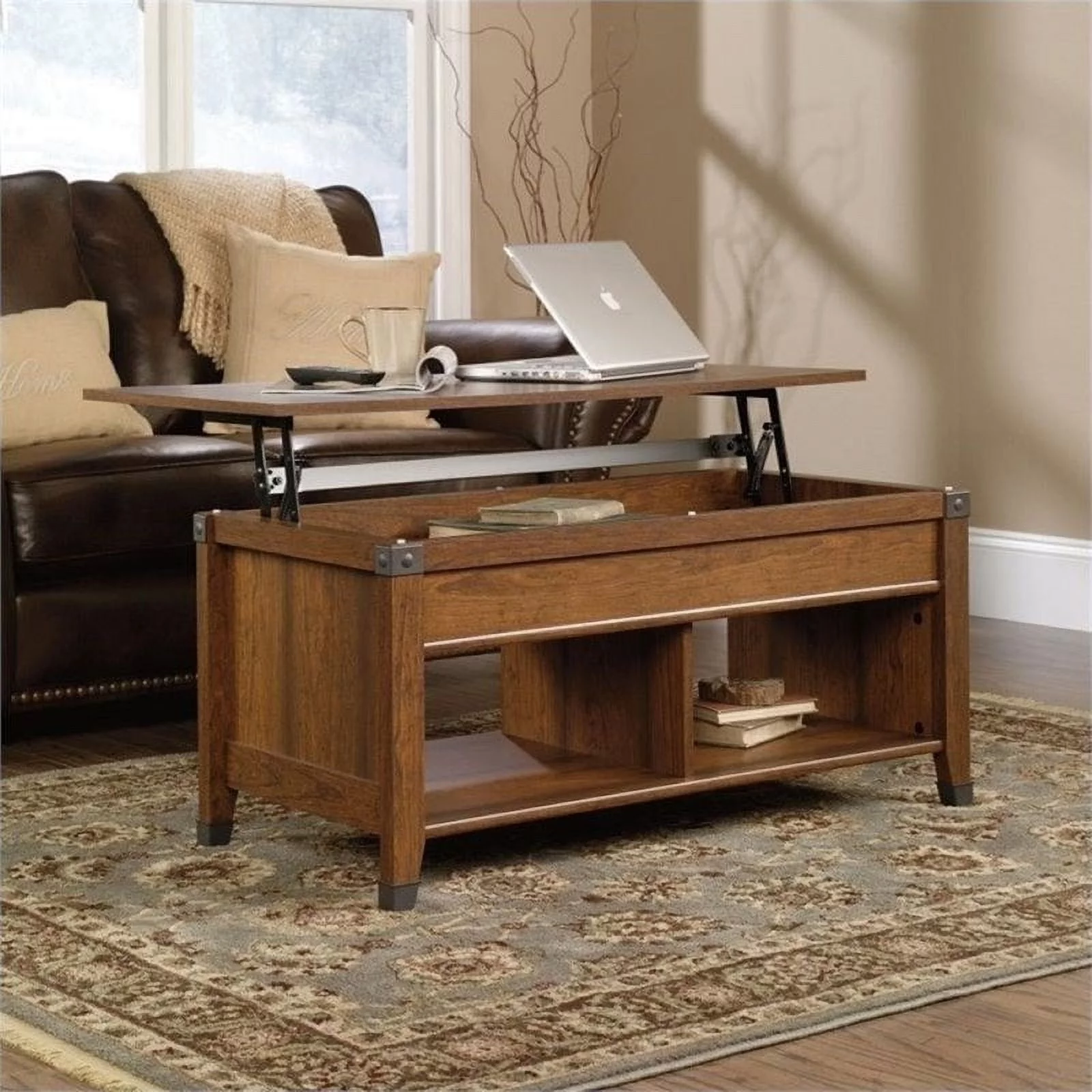 Pemberly Row Lift Top Coffee Table in Washington Cherry