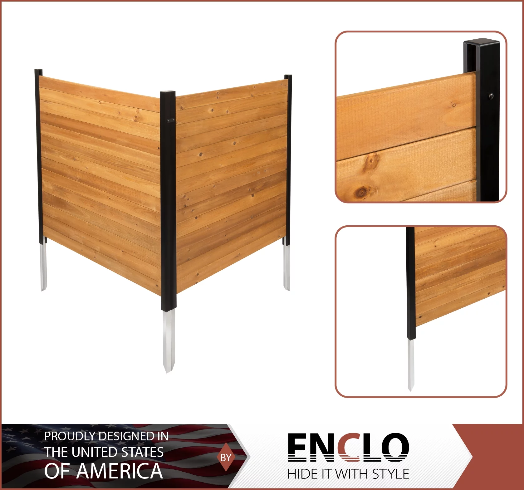 Enclo Richmond Outdoor No Dig Wood Privacy Screen Enclosure for Garbage Bins and Air Conditioners (42in H x 38in W - 2 Panels)