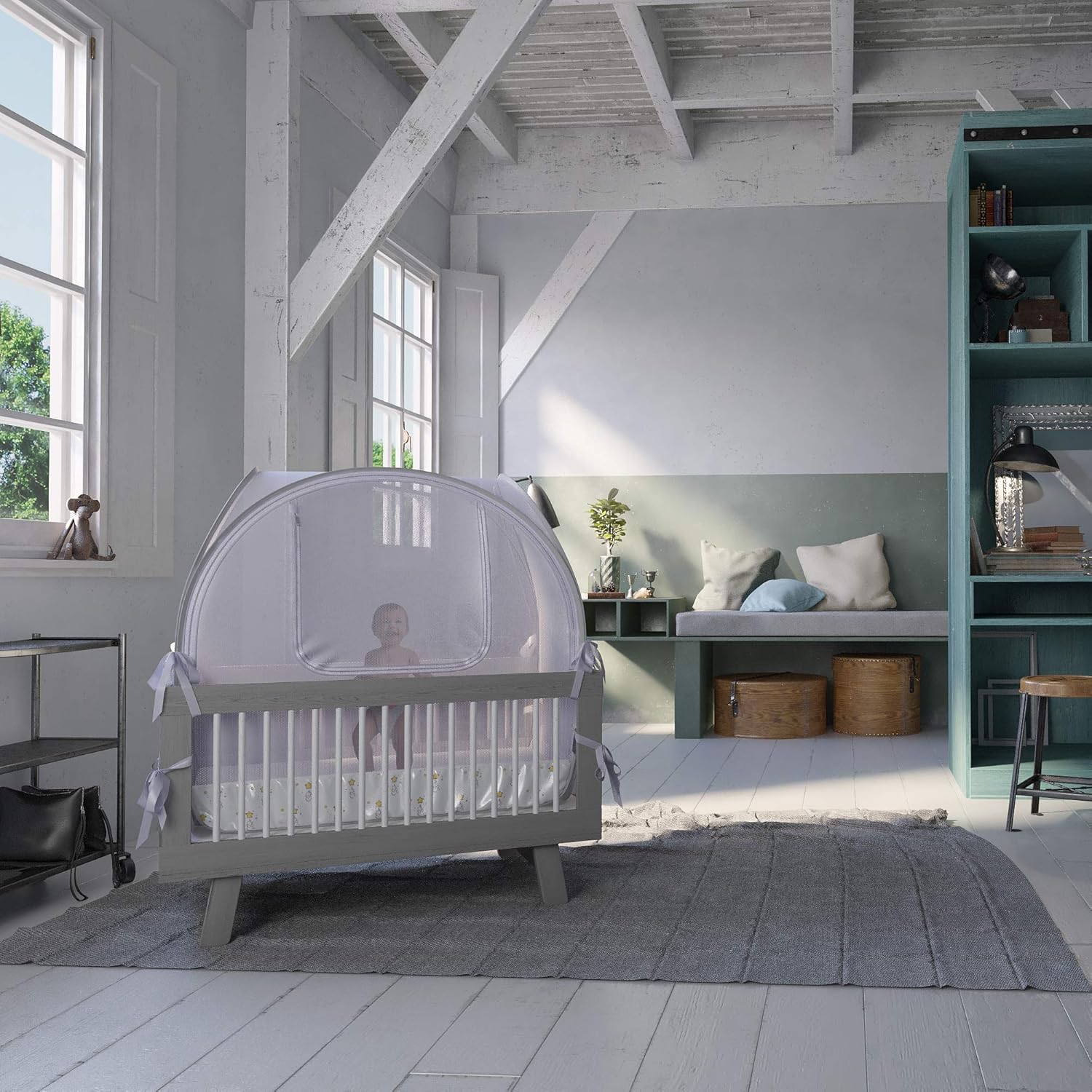 Nahbou Baby Crib Tent - Crib Canopy: Net Cover Crib Tent to Keep Baby from Climbing Out and Safety Crib Tent to Keep Cats Out. Popup Crib Net and Crib Cover Protects Against Mosquito Bites & Toddlers