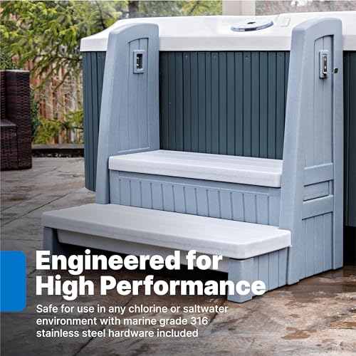 Step2 Hot Tub Storage Steps with Handrails, 2-Step Stool, Stairs for Outdoor and Indoor Use, Waterproof, Gray