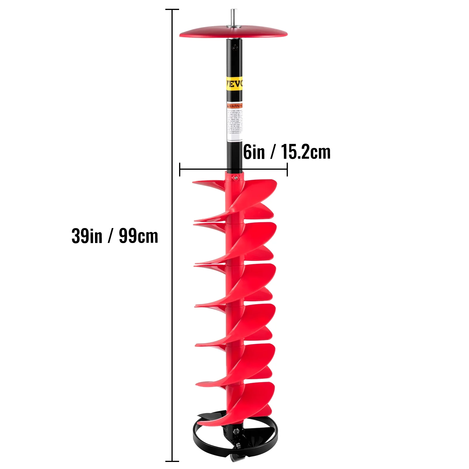 VEVOR Ice Drill Auger, 6'' Diameter Nylon Ice Auger, 39'' Length Ice Auger Bit,Auger Drill with 11.8" Extension Rod,Auger Bit w/ Drill Adapter,Top Plate & Blade Guard for Ice Fishing Ice Burrowing Red