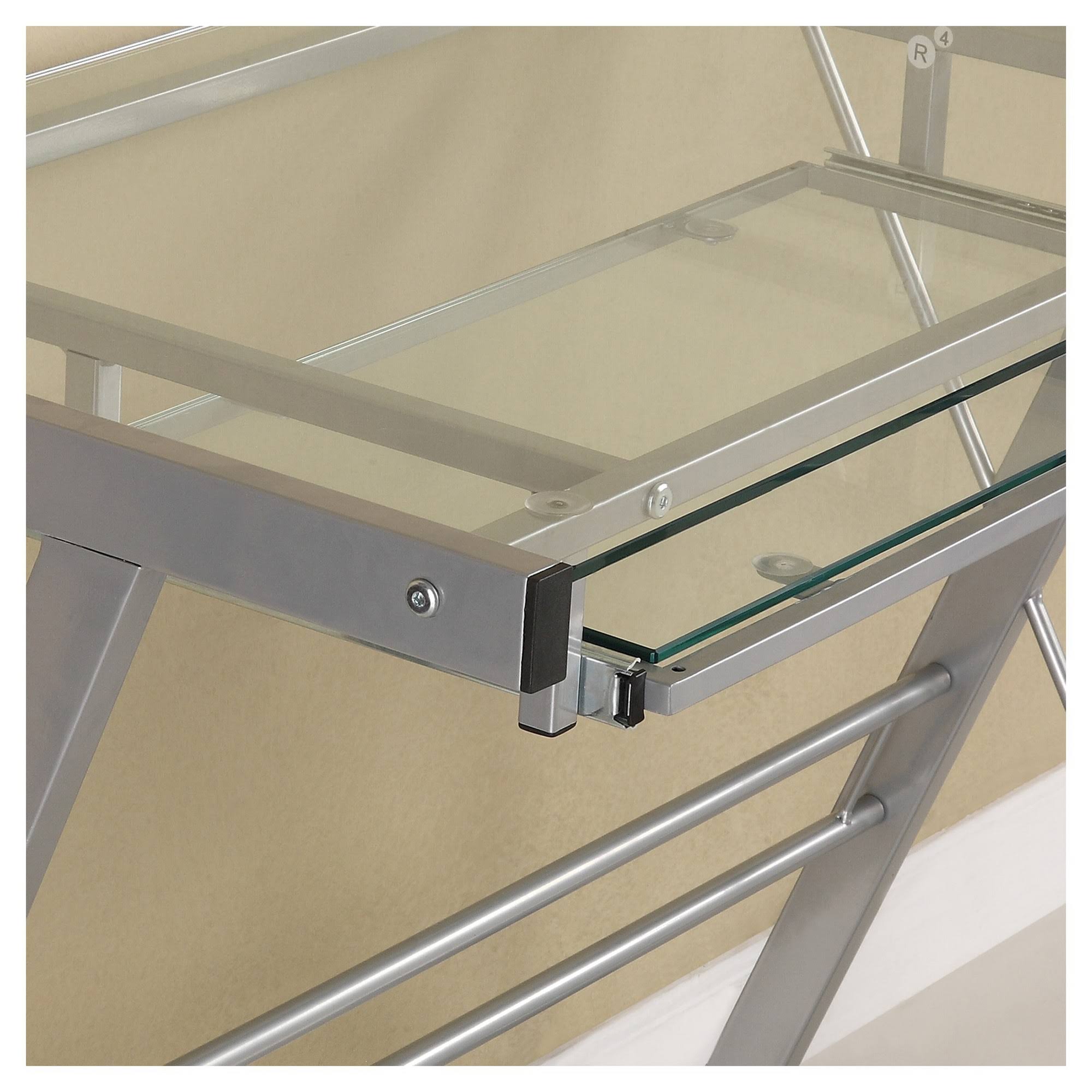 Glass Computer Desk with Keyboard Tray Silver - Saracina Home