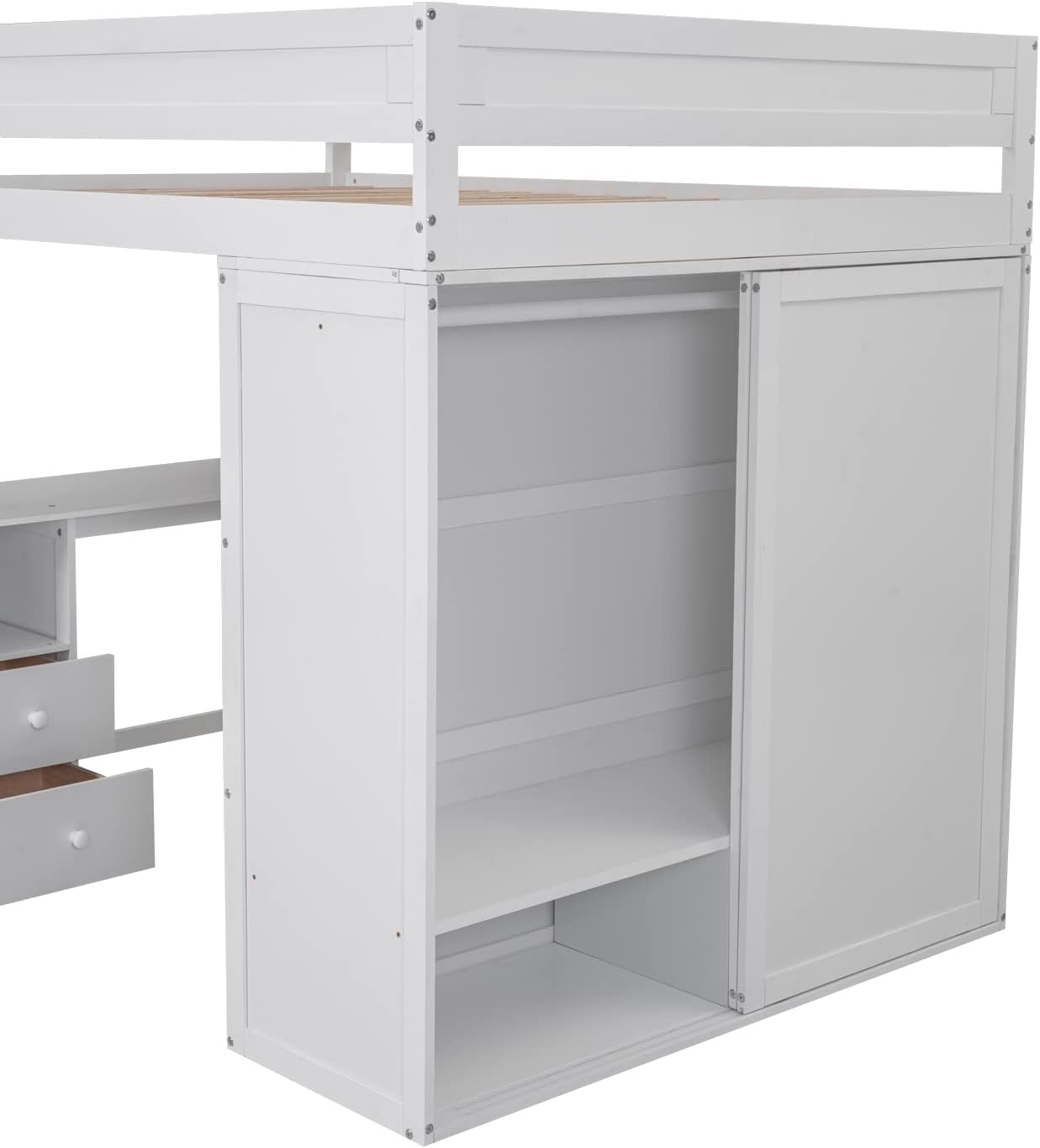 Harper & Bright Designs Full Loft Bed with Wardrobe and Desk, Wood Size with Storage Drawers and Cabinet for Girls Boys Teens,No Box Spring Needed,White (Cabinet),Full(Desk+Wardrobe+Drawers)