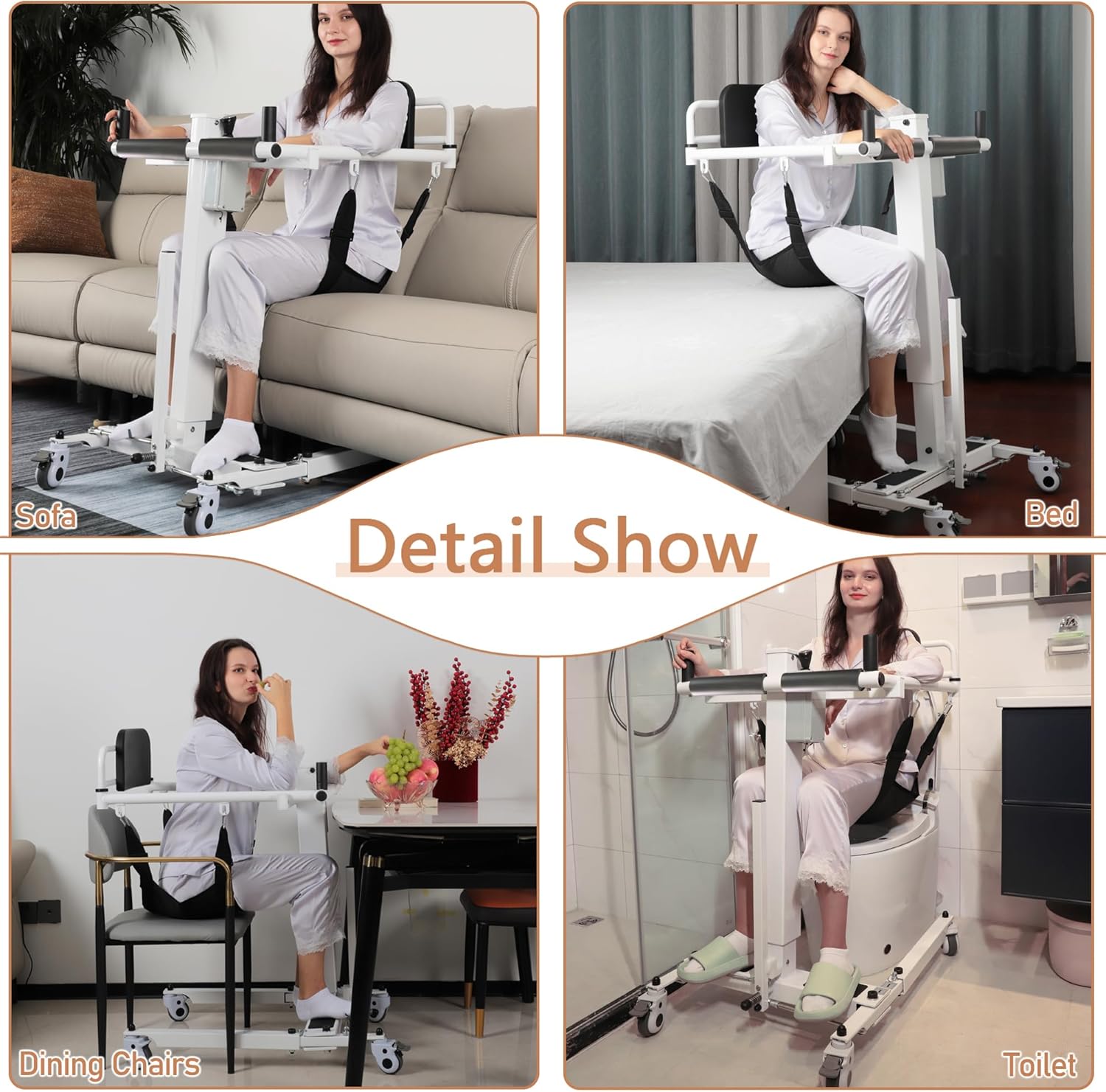 Electric Patient Lift Transfer Chair Patient Lift Wheelchair for Home Foldable Portable Patient Lift Chair with Adjustable Base, from Bed to Wheelchair Transfer and Wheelchair to car, White