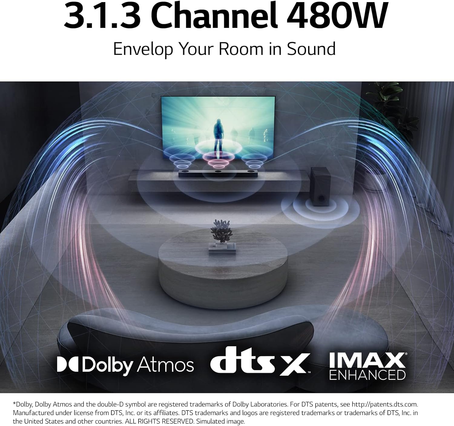LG S80QY 3.1.3ch Sound bar with Wireless subwooer and Center Up-Firing, Dolby Atmos DTS:X, Works with Airplay2, Spotify HiFi, Alexa, High-Res Audio, IMAX Enhanced, LG TV Synergy, HDMI eARC