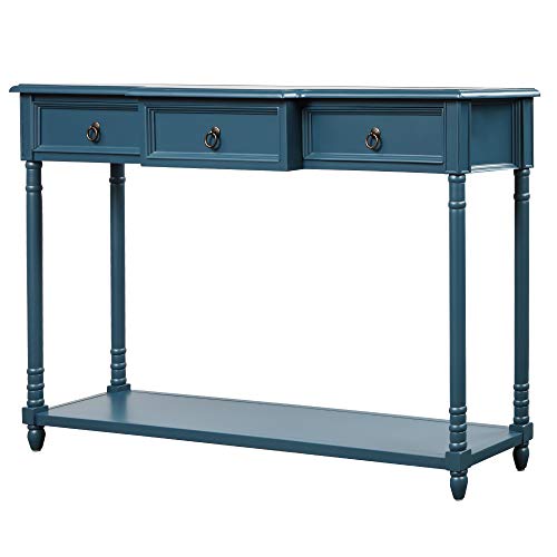 Merax Narrow Console Sofa Table with Drawers and Long Shelf for Living Room, Entryway/Hallway, Antique Navy