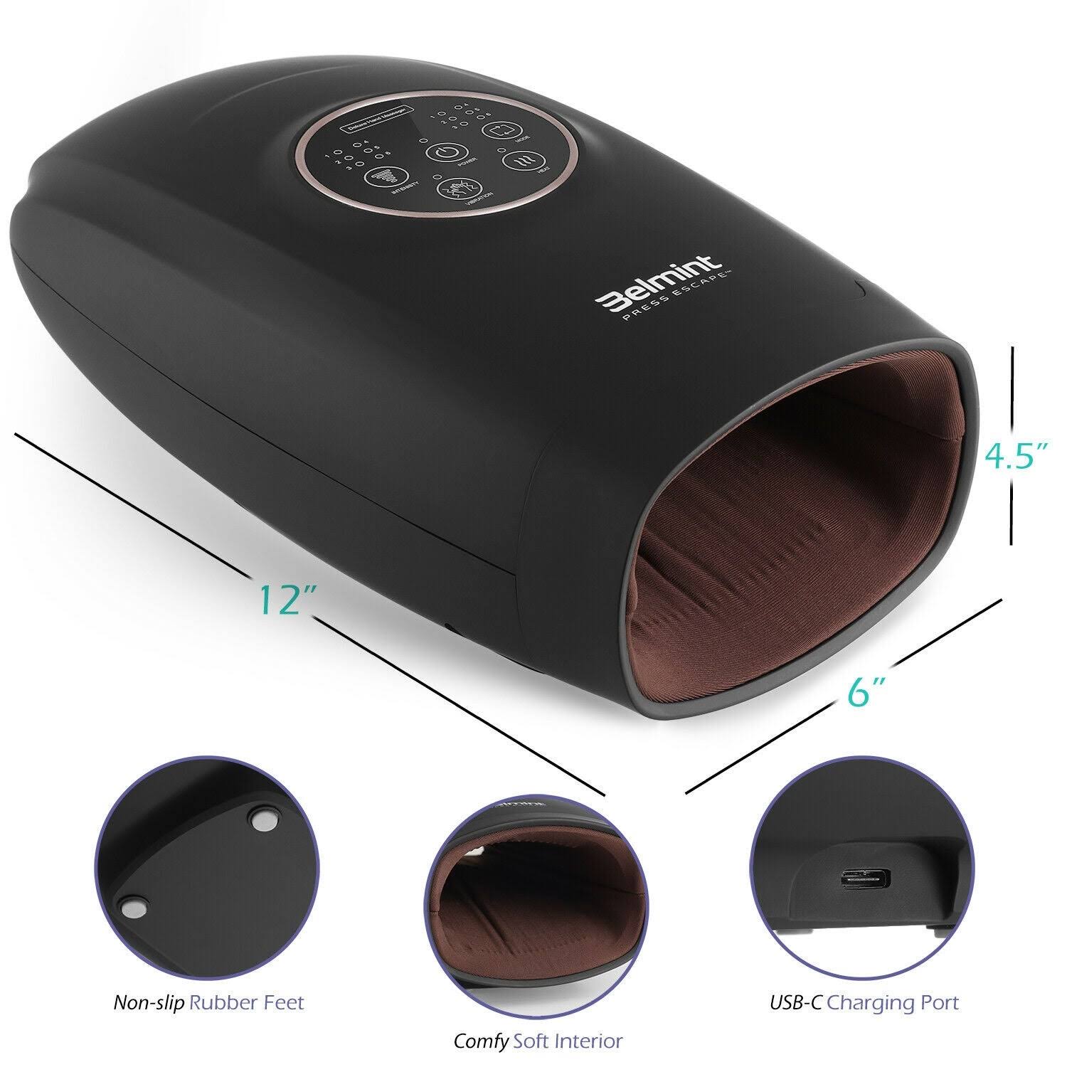Cordless Air Compression Hand Massager with Heat - Black